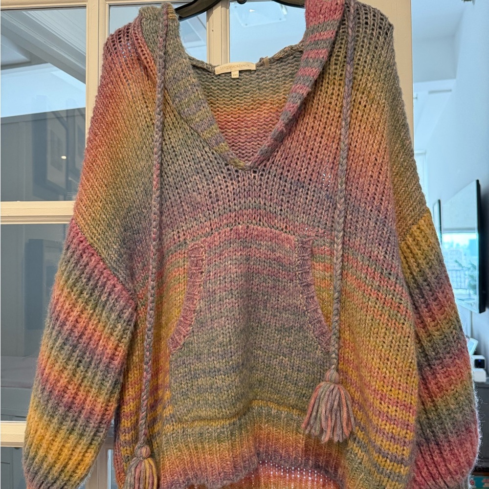 LoveShackFancy V-Neck Sweater in Pink and Orange